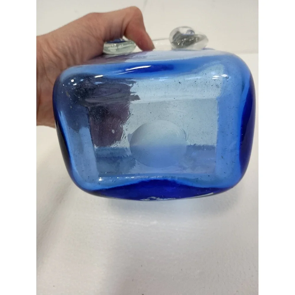 Vintage Art Glass Purse Decorative Vase Small Cobalt Blue Handbag Art Deco
